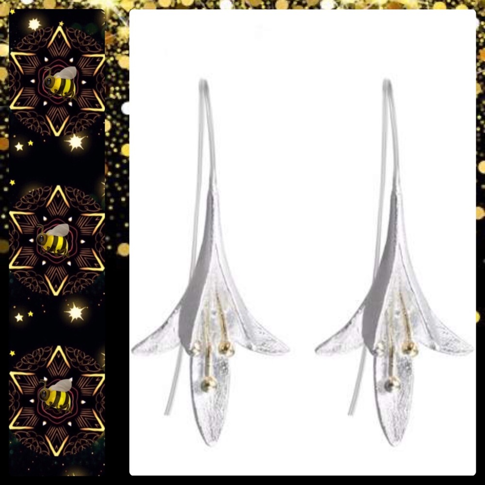 🐝• Gorgeous 925 Sterling Flower Drop Earrings